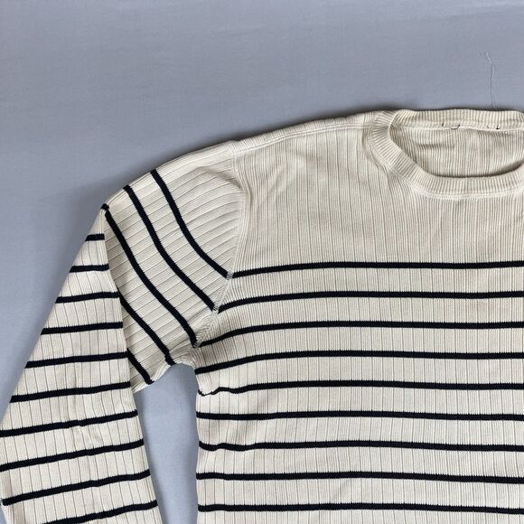 Polo Jeans Ralph Lauren Crewneck Tight Knit Sweater Men's M Beige Black Striped - Picture 5 of 13